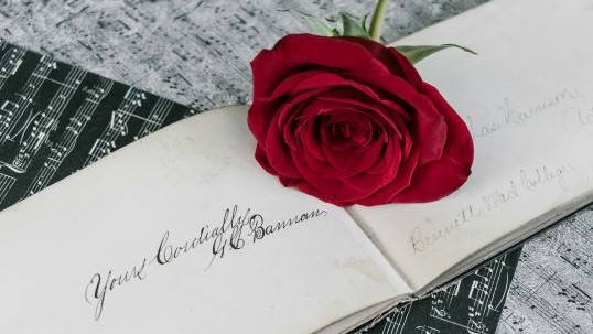 red rose with a note