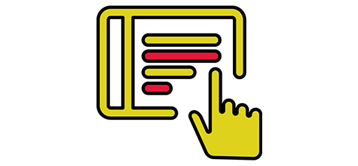icon of tablet device and hand pointing