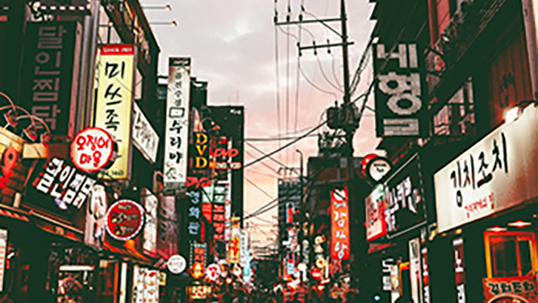 night time shopping street in korea