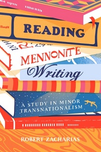 A stack of books with tile: Reading Mennonite Writing
