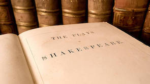 The title page from an antique book of the plays of Shakespeare.