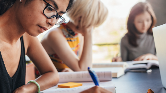 Students review class work during study session