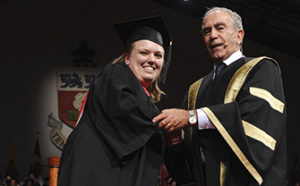 LA&PS student shakes hands with York Chancellor during convocation ceremony