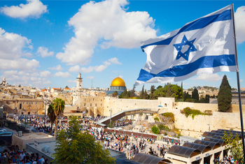 Israeli flag over public square