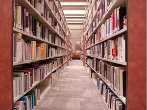 Library hallway with books on shelves