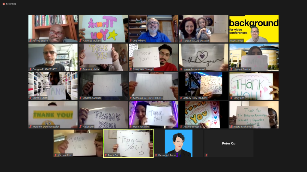 Zoom screenshot of FUSS students showing appreciation to URST faculty