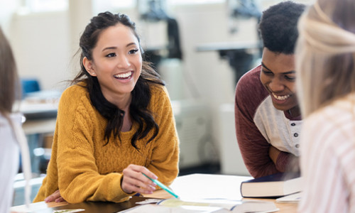 focus on cheerful female student