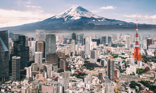 Tokyo skyline in the day-time featuring Mt.Fuji
