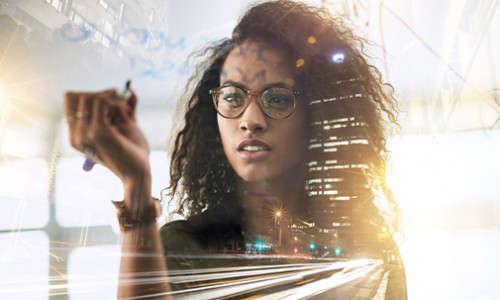 Sociology young black woman writing on digital screen
