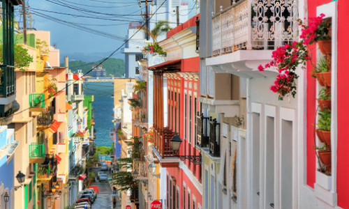 Spanish colourful, traditional spanish town street