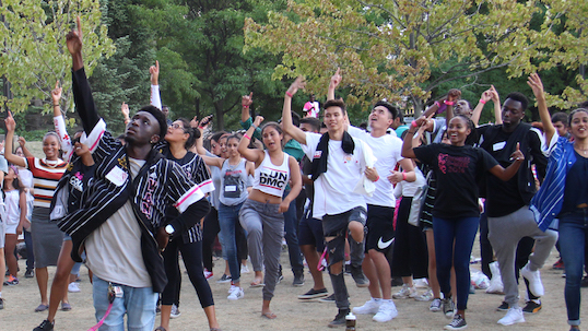 Vanier College students dancing at orientation