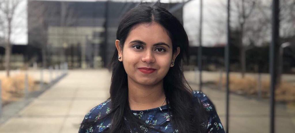 Humayra Rashid Safa smiles on campus and is part of the peer mentorship program