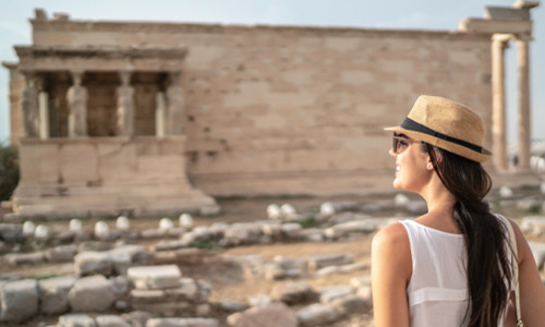Hellenic Studies young female student exploring ancient greek ruins