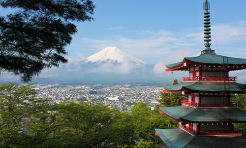 Certificate in Japanese Language Chureito Pagoda and mount fuji in the background