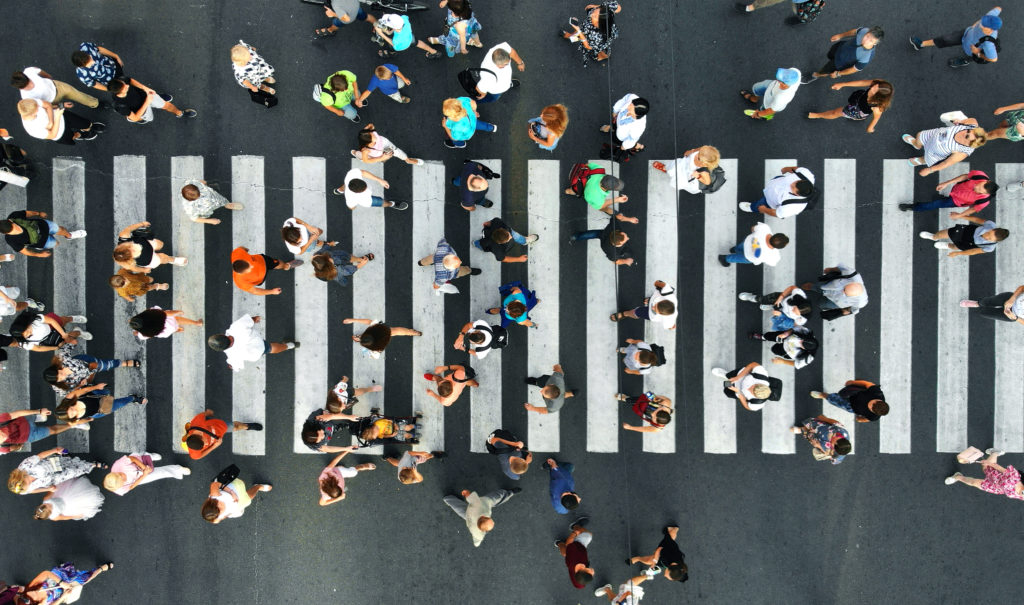 aerial of busy crosswalk