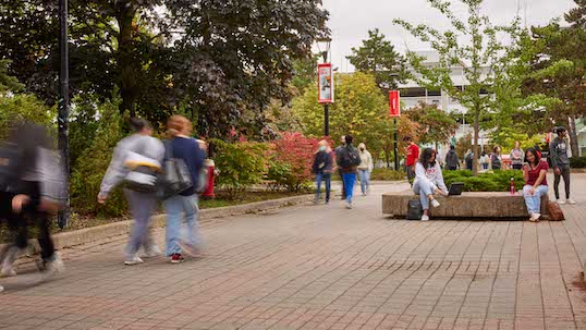 students outside within the community