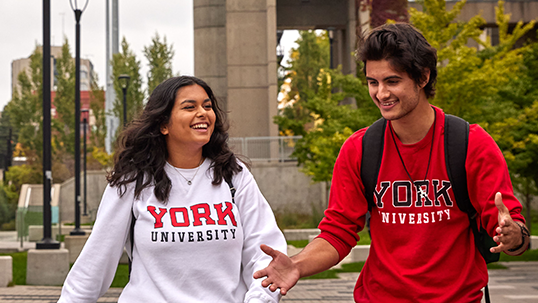 Two York students walking on campus