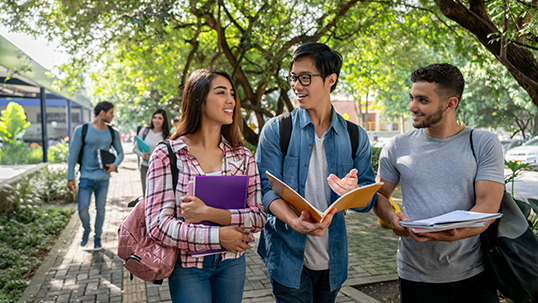 group of students going to class