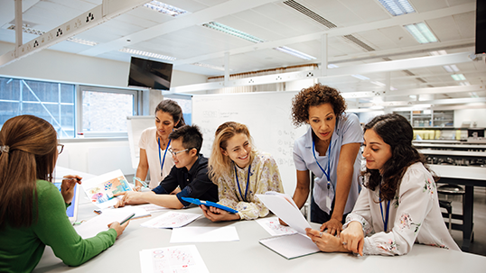 diverse group of researchers in a classroom