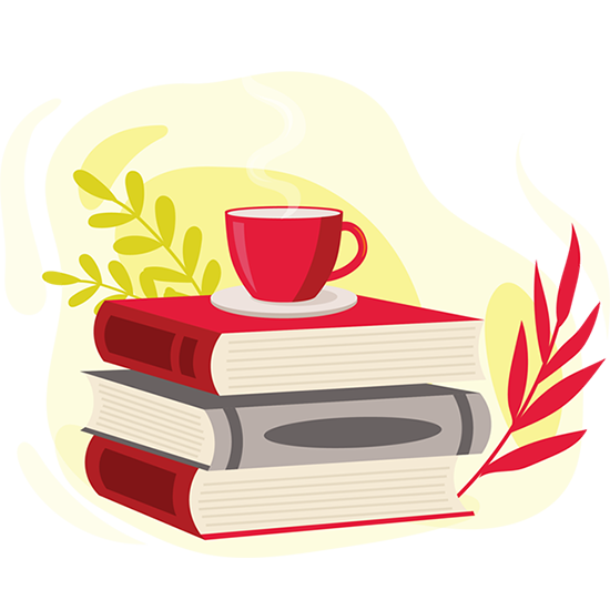 three books with coffee cup on the top