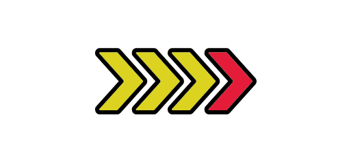 yellow and red directional indicators pointing right