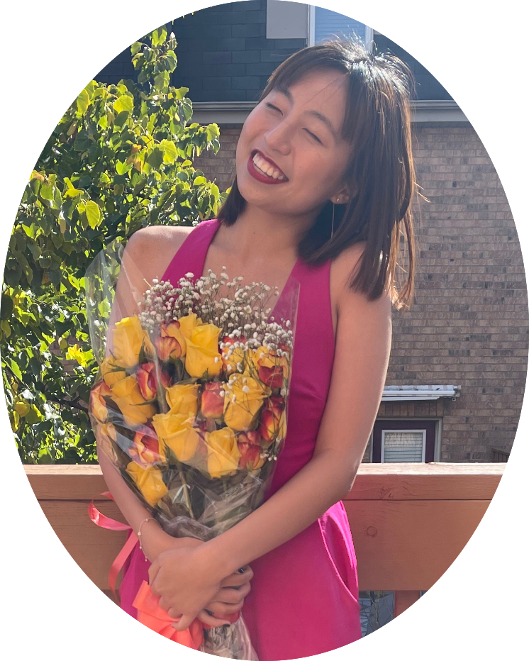 Annie Park holds a bouquet of flowers