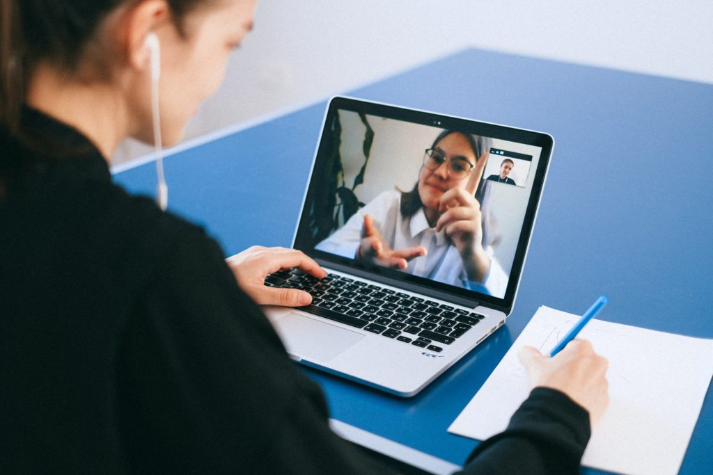 A video call where someone is using an interpreter