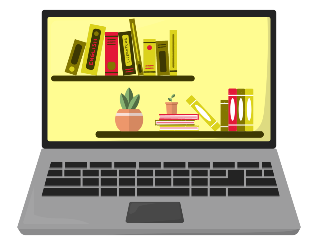 laptop showing a bookshelf