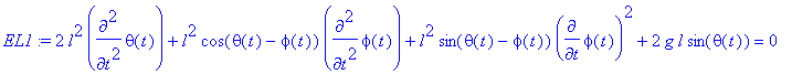 EL1 := 2*l^2*diff(theta(t),`$`(t,2))+l^2*cos(theta(...