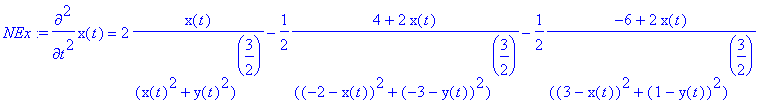 NEx := diff(x(t),`$`(t,2)) = 2*x(t)/((x(t)^2+y(t)^2...