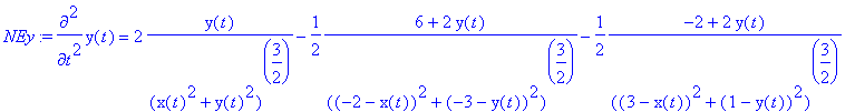 NEy := diff(y(t),`$`(t,2)) = 2*y(t)/((x(t)^2+y(t)^2...