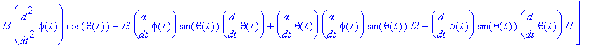 LdotS := vector([-diff(theta(t),`$`(t,2))*I1-diff(phi(t),t)^2*sin(theta(t))*I3*cos(theta(t))-diff(phi(t),t)*sin(theta(t))*I3*w0+diff(phi(t),t)^2*cos(theta(t))*sin(theta(t))*I2, -diff(phi(t),`$`(t,2))*s...