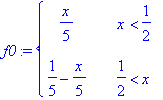 f0 := PIECEWISE([1/5*x, x < 1/2],[1/5-1/5*x, 1/2 < x])