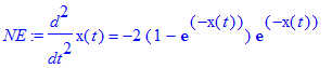 NE := diff(x(t),`$`(t,2)) = -2*(1-exp(-x(t)))*exp(-x(t))