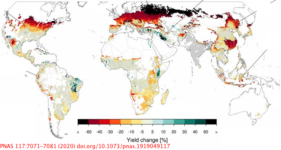 Impact on crop yields if limited nuclear warfare occurs, causing nuclear winter
