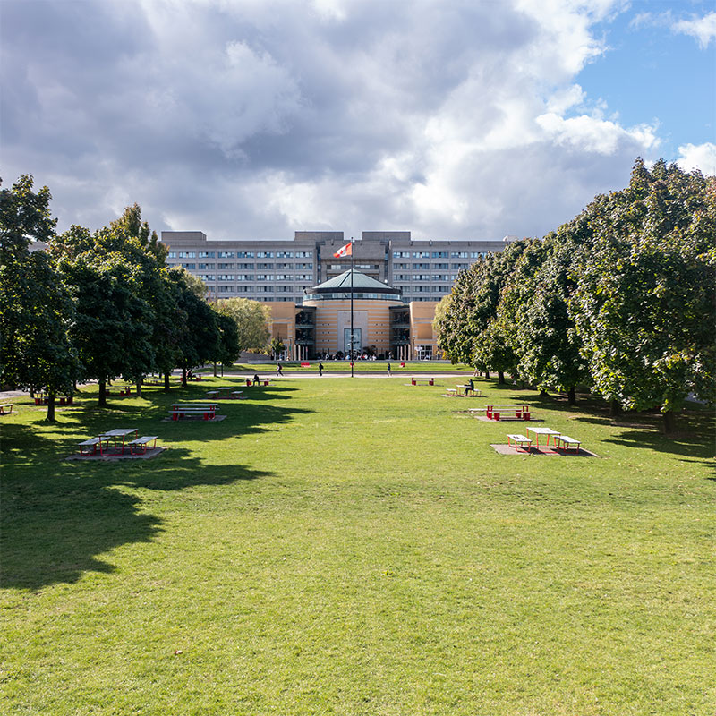 An exterior shot of Vari Hall.