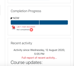 The interactive "completion progress" option for students to see (and click on) what they're missing.