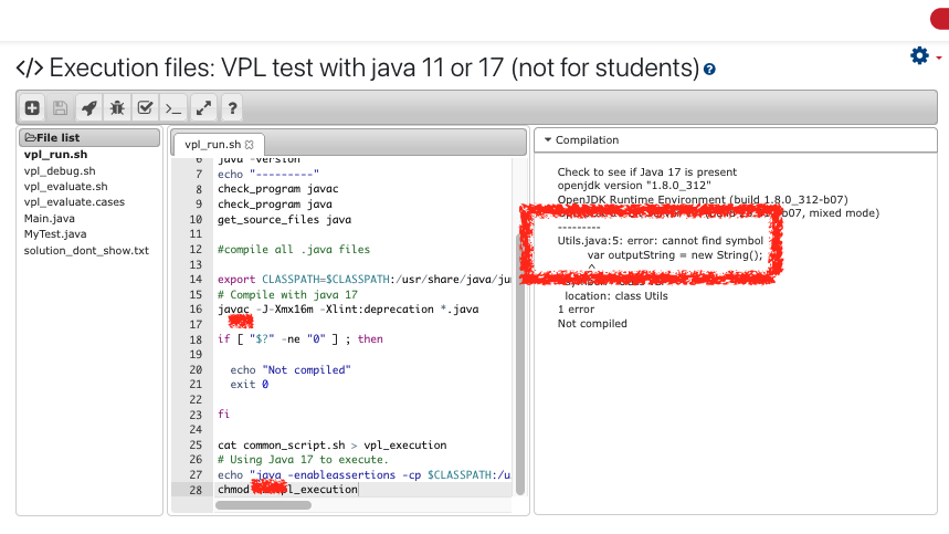 ---------
Utils.java:5: error: cannot find symbol
var outputString = new String();
^
symbol: class var
location: class Utils
1 error
Not compiled