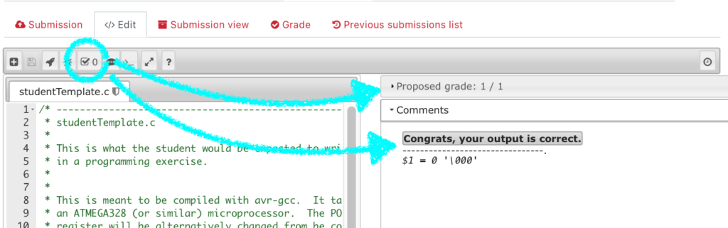 evaluation provides both a grade and written feedback to the student.