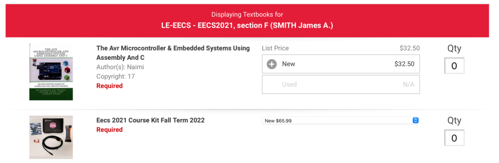 EECS 2021 lab kit and text book.