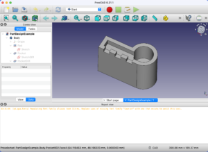 Homebrew installed FreeCAD with a model shown.