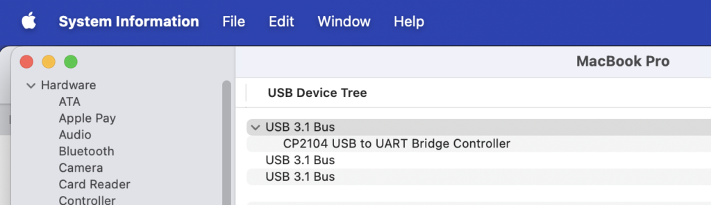system report on macOS shows I have a CP2014 USB driver already installed.