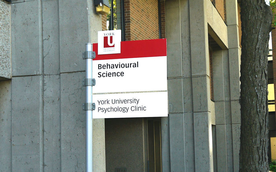 Sign for Behavioural Science Building and York University Psychology Clinic