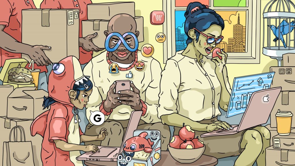 A family using technology in society