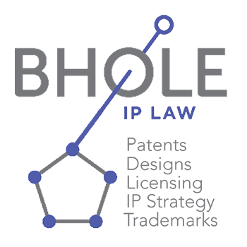 Bhole IP Law with the following tagline: 'Patents Designs Licensing IP Strategy Trademarks'