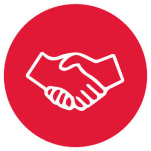 outline of a handshake on a red background