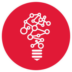 abstract drawing of a lightbulb on red background