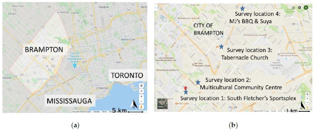 Map shows the City of Mississauga and the City of Toronto in the south and southeast of Brampton