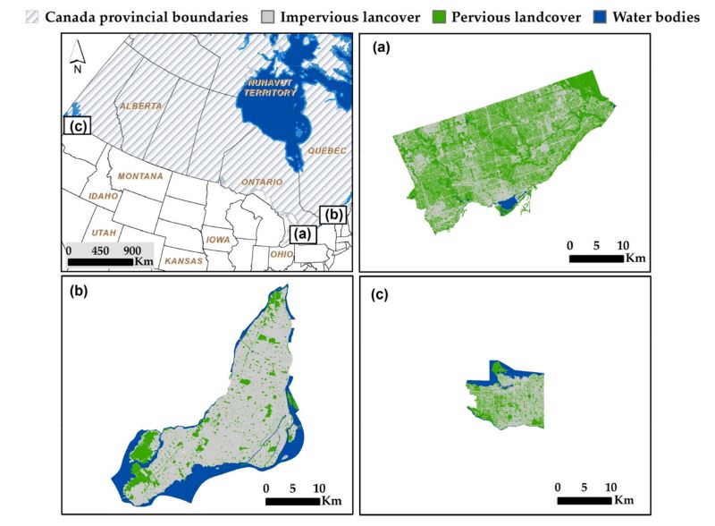 Location of three sites - Toronto, Montreal and Vancouver