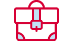 A red icon of a business briefcase.